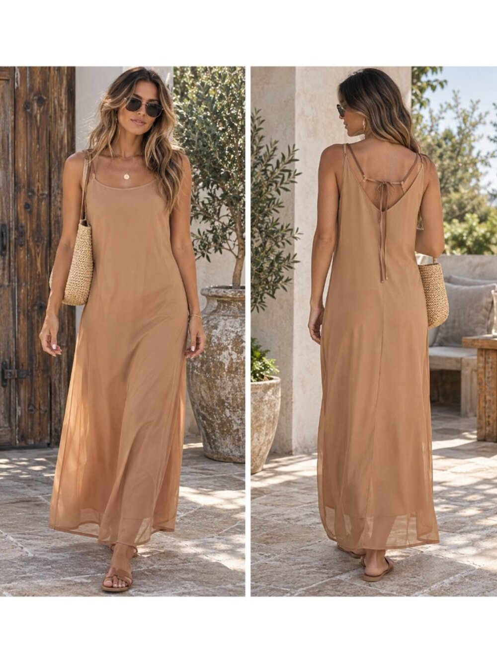 IN STYLE Slip Dress Tan Beige Dress Sleeveless V Neck Philippines Designer L
